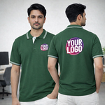 Dark Green Striped Customized Half Sleeve Men's Cotton Polo T Shirts 3