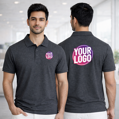 Dark Grey Customized Half Sleeve Men's Cotton Polo Shirt 3