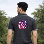 Dark Grey Striped Customized Half Sleeve Men's Cotton Polo T Shirts 2
