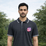 Dark Grey Striped Customized Half Sleeve Men's Cotton Polo T Shirts 1