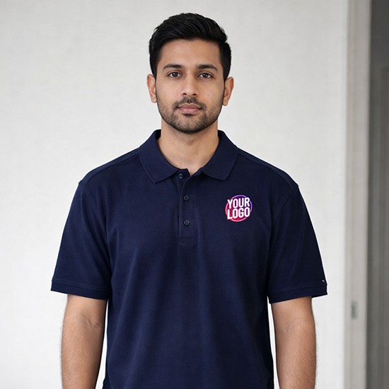 Navy Blue Customized Half Sleeve Men's Cotton Polo Shirt 1