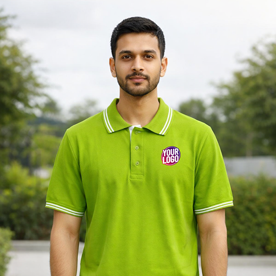 Green Striped Customized Half Sleeve Men's Cotton Polo T Shirts 1