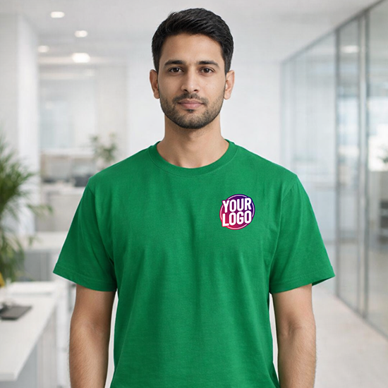 Green Customized Half Sleeve Men's Cotton Round Neck T Shirts 1