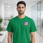 Green Customized Half Sleeve Men's Cotton Round Neck T Shirts 1