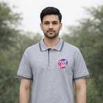 Grey Striped Customized Half Sleeve Men's Cotton Polo T Shirts 1