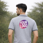 Grey Striped Customized Half Sleeve Men's Cotton Polo T Shirts 2