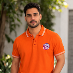 Orange Striped Customized Half Sleeve Men's Cotton Polo T Shirts 1