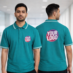 Peacock Green Striped Customized Half Sleeve Men's Cotton Polo T Shirts 3