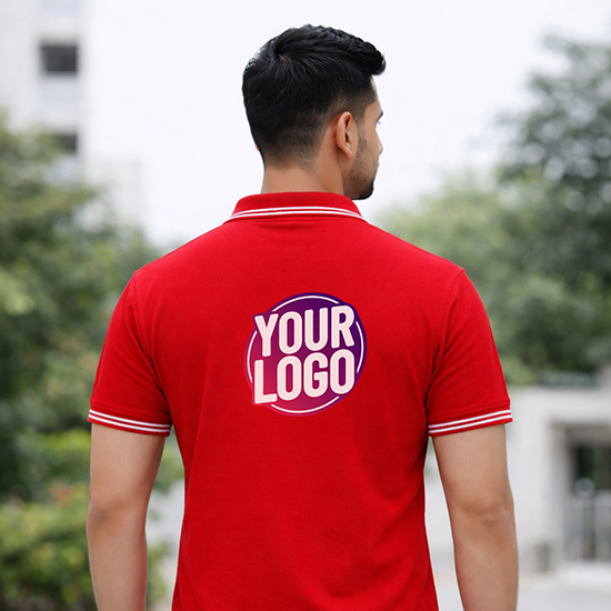 Red Striped Customized Half Sleeve Men's Cotton Polo T Shirts 2