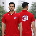 Red Striped Customized Half Sleeve Men's Cotton Polo T Shirts 3