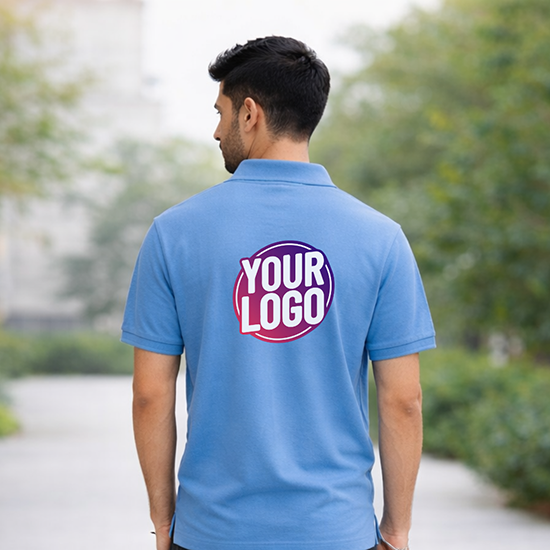 Sky Blue Customized Half Sleeve Men's Cotton Polo Shirt 2