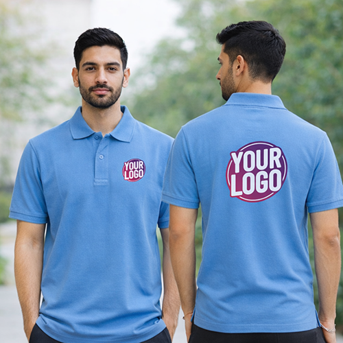 Sky Blue Customized Half Sleeve Men's Cotton Polo Shirt 3