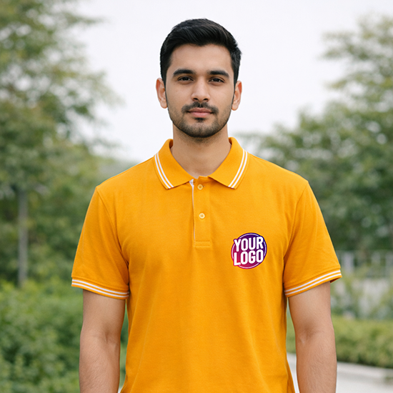 Yellow Striped Customized Half Sleeve Men's Cotton Polo T Shirts 1