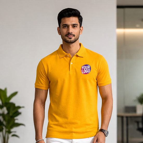 Yellow Customized Half Sleeve Men's Cotton Polo Shirt 1