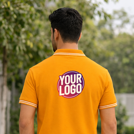Yellow Striped Customized Half Sleeve Men's Cotton Polo T Shirts 2