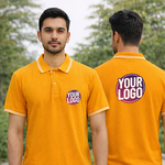 Yellow Striped Customized Half Sleeve Men's Cotton Polo T Shirts 3