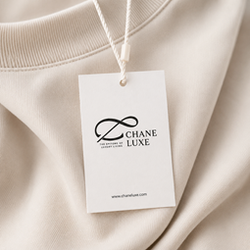 Chaneluxe custom clothing tag attached to a garment