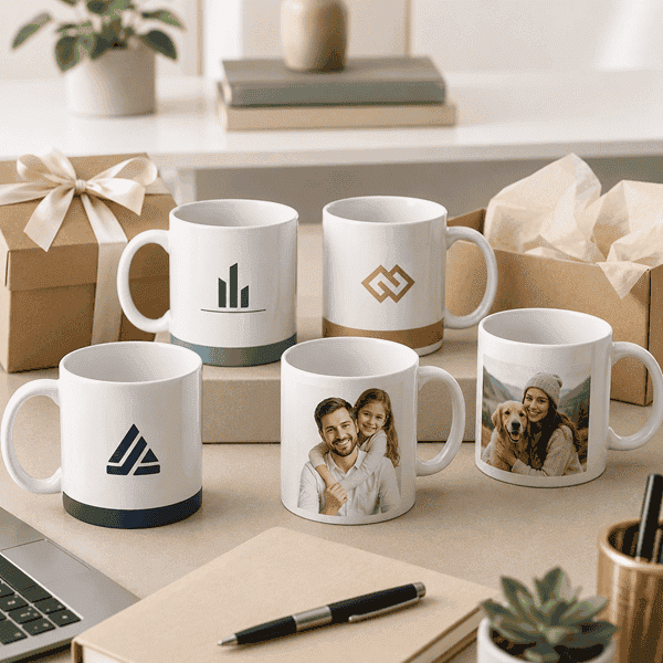 Company logo mugs and custom photo mugs for gifting