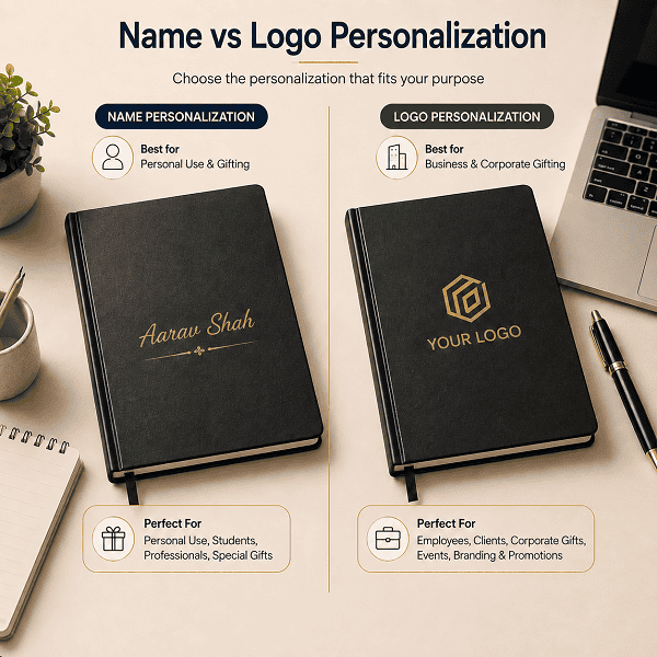 Personalized diary with name compared with custom logo diary for business gifting