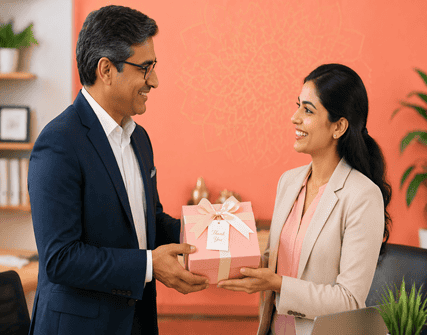 father and daughter holding gift