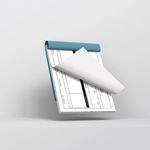 Angled custom cash voucher book mockup with curled page and blue binding