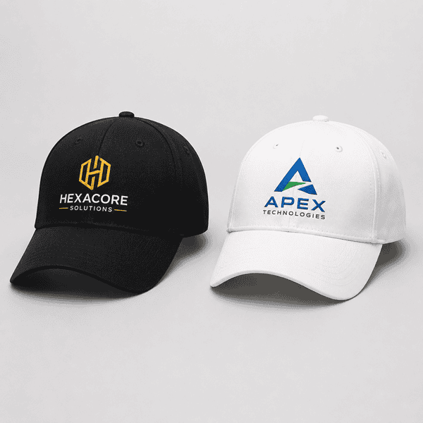 Black and white custom caps with logo printing for businesses