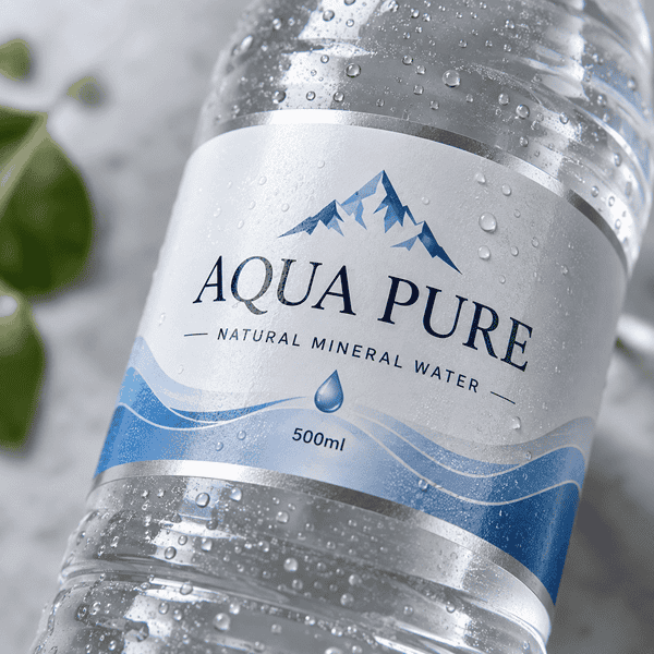 Close-up of custom printed water bottle sticker with detailed branding