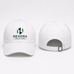 Custom logo cap showing front printing and adjustable back strap