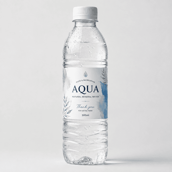 Custom water bottle label printed on 500ml bottle for branding