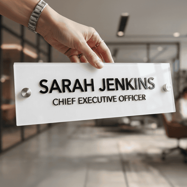 Personalized Acrylic Office Name Plate with Standoff Mounts