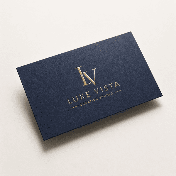 Premium embossed business card with raised gold foil logo on 450 GSM card stock