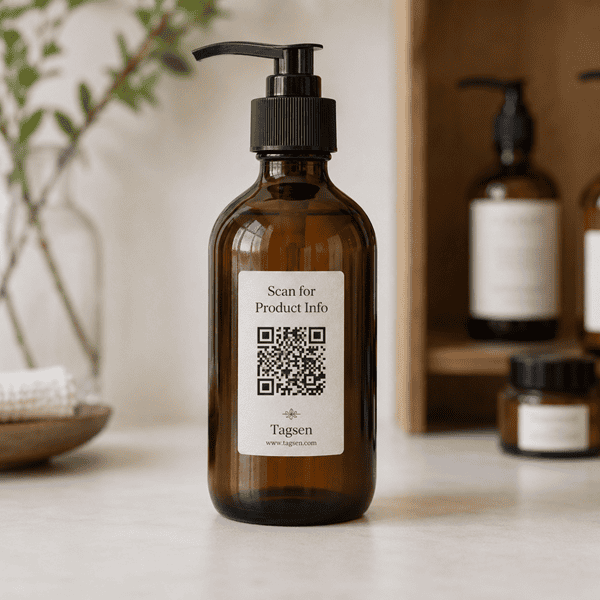 QR code sticker on product bottle for product information