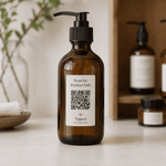 QR code sticker on product bottle for product information