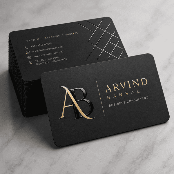 Stack of premium Spot UV business cards with velvet lamination