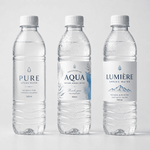 Transparent, white paper and white plastic water bottle label options