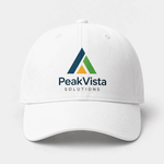 White customized cap with company logo printed on front panel