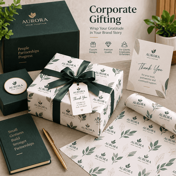 Corporate gift wrapping paper used for branded gift packaging