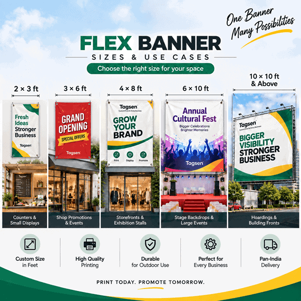 Custom flex banner sizes for shops events and advertising