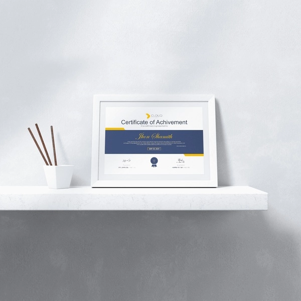 custom certificate frame online displayed on wall shelf for office awards