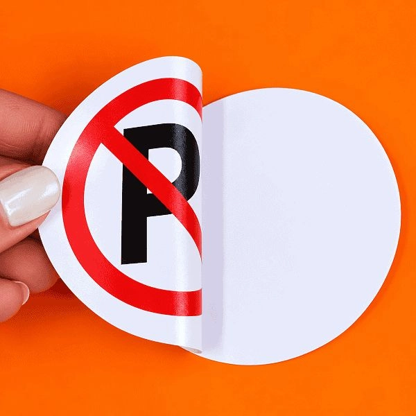 Front adhesive no parking sticker with peel backing