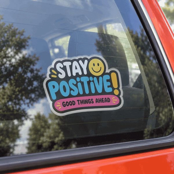 Front adhesive sticker applied inside car glass and visible from outside