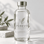 Transparent sticker applied on clear glass bottle