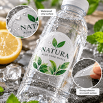 Waterproof vinyl sticker with water droplets on bottle
