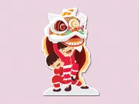 Boy and Girl with Lion Dance