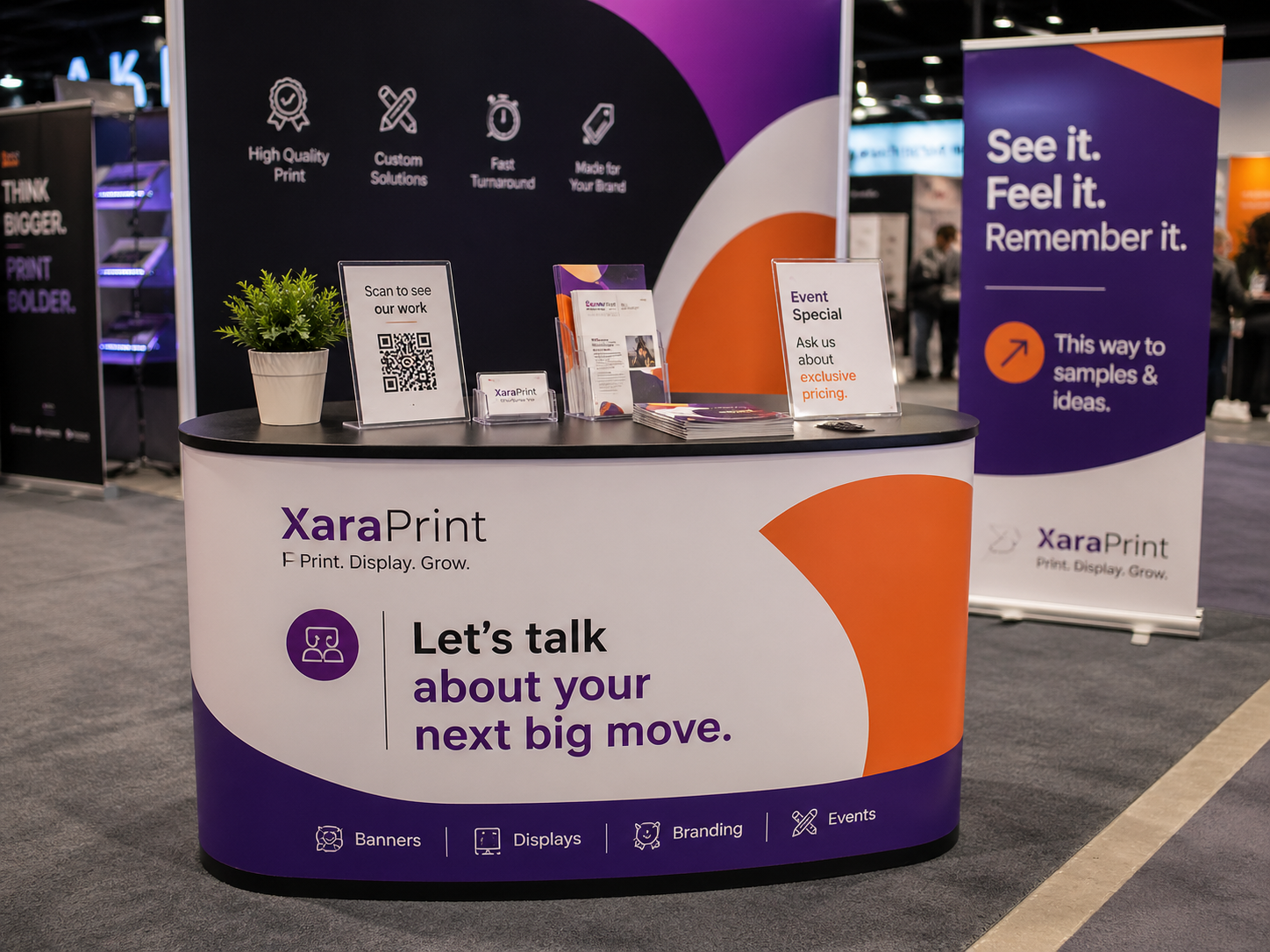 Pull-up event banner with simple call to action and clear directional message