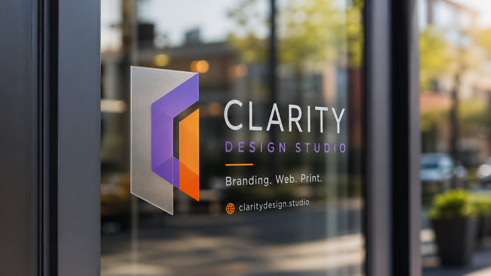 Close-up of premium window decal applied to glass with clean edges
