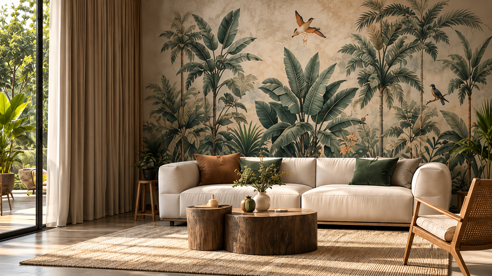 Tropical wallpaper living room